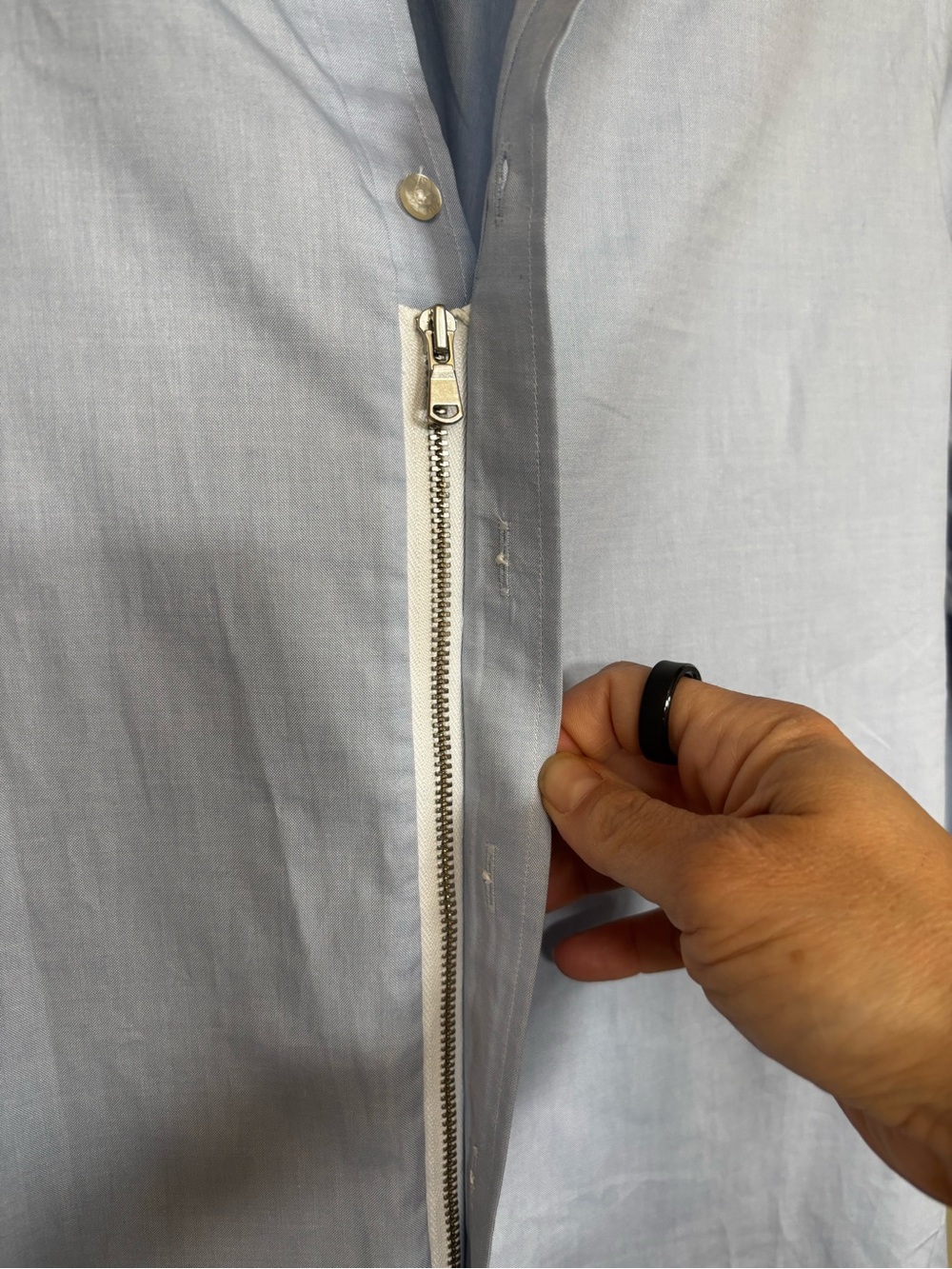 Teddy Stratford NYC Zip Fit Hidden Zipper Dress Shirt Light Blue XS 34/35 Cotton - Picture 2 of 6